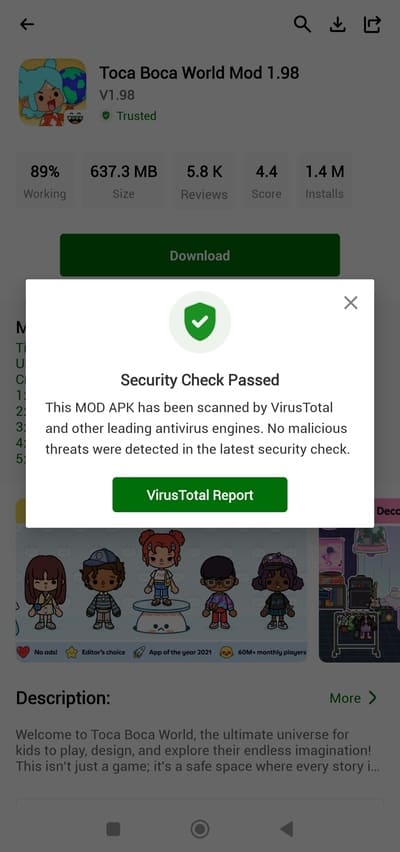 HappyMod security check message